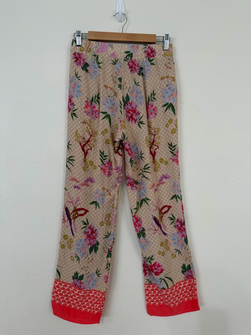 Viscose Cost Plus World Market Beige Floral Lounge Pants with Pink and Red S/M - Picture 8 of 9